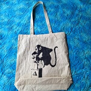 NEW Banksy 100% Cotton Long Tote Bag | B&W Monkey Detonator Animals Strikes Back